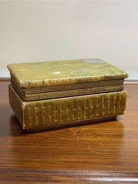 VTG 1960s Italian Alabaster & Brass Trinket Box MCM